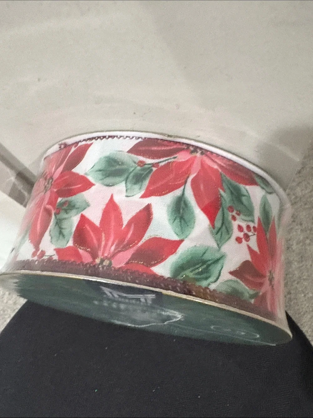 Holiday Poinsettia Wire-Edge Ribbon in Red and Green - Classic Holiday Decor